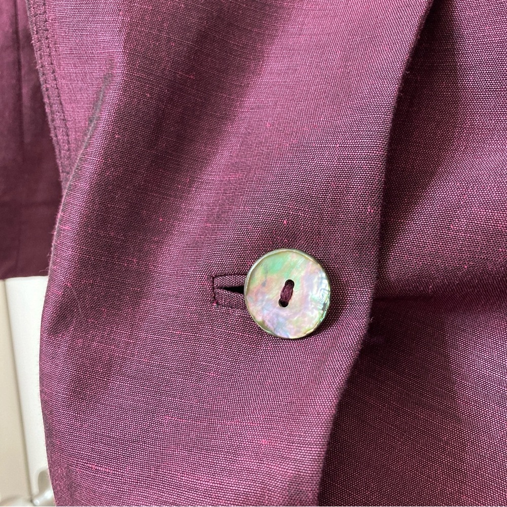 Dana Buchman Purple Satin 3/4 Sleeve Linen Blazer Jacket 16 Retro Party Holiday - Picture 4 of 8